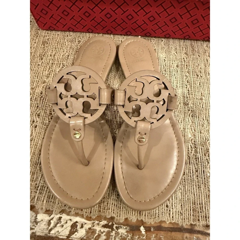 TORY BURCH Beige Light Makeup Miller Thong Slide Sandals Sz-7.5 - Picture 7 of 9